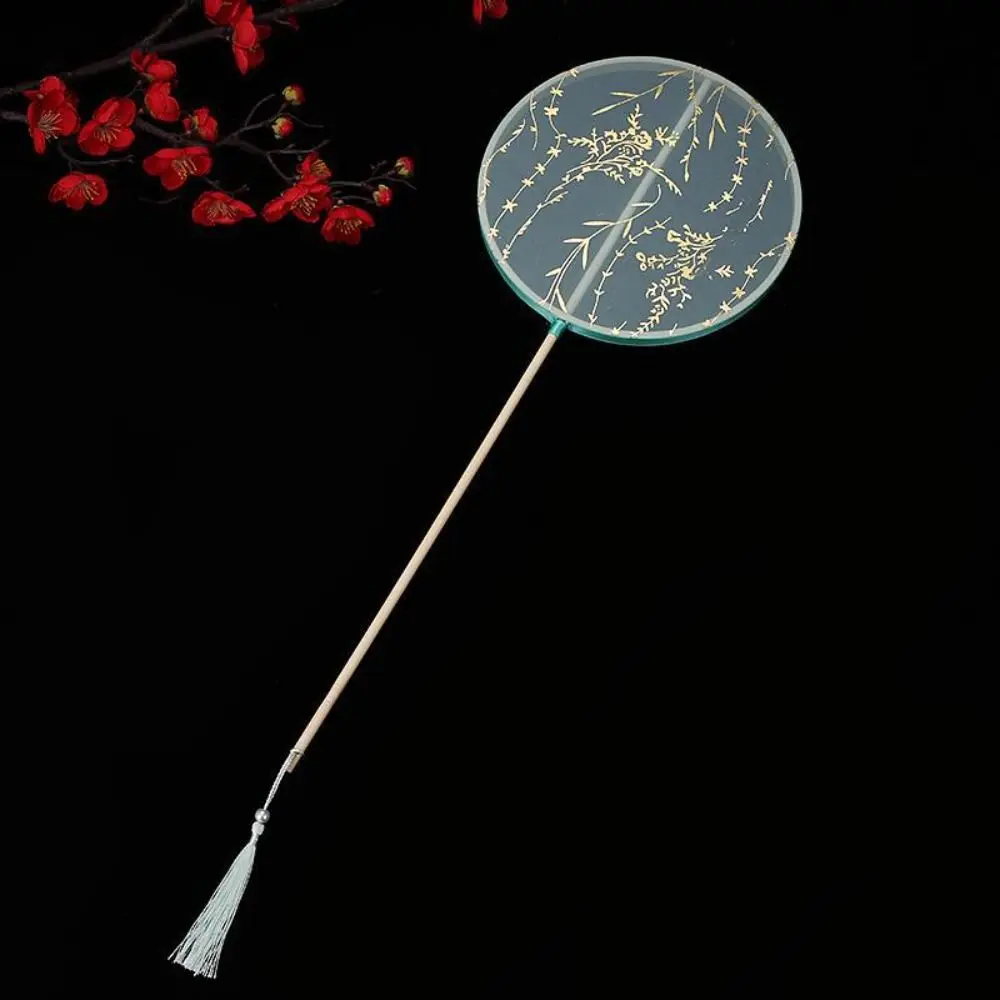 

Chinese Style Chinese Style Round Fan Long Handle with Pendant Silk Fan Tassels Translucent Embroidery Fan Photography Prop
