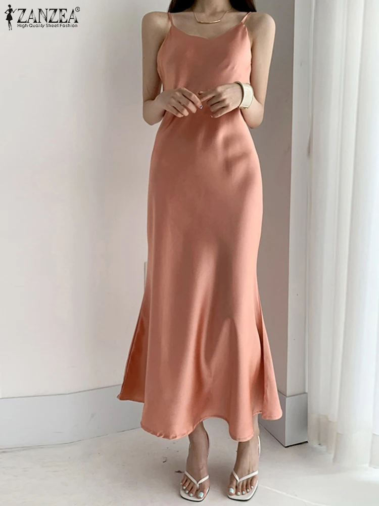 Summer Dress 2023 ZANAEA Women Soild Color Sling Dress Sundress Female