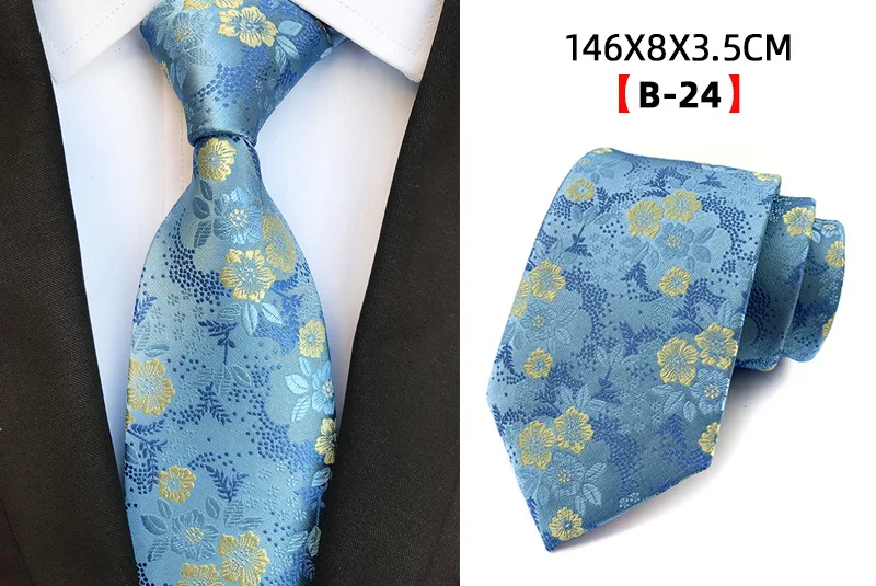 Herren-Krawatte, 8 cm, blau, grün, floral, kariert, Business-Krawatte, Herren, klassisch, Alltagskleidung, Jacquard-gewebte Krawatte für Hochzeit, Party, Geschenk – Detail 6