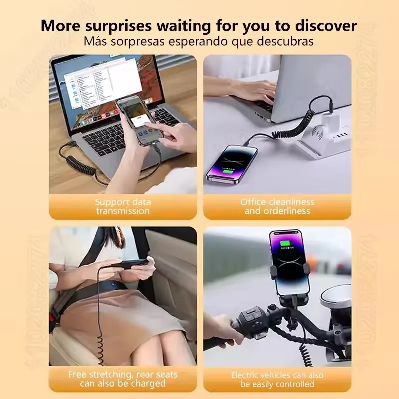 스프링 와이어 탄력성 USB A 충전 케이블 Apple iPhone 27W 데이터 라인 14 13 12 Pro XS Max Plus 고속 충전 전화 액세서리