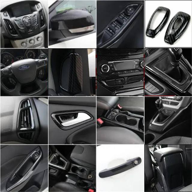 Autocollant intérieur en Fiber de carbone pour Ford Focus 3 2012 – 2014, couvercle de poignée, évent, boîtier de panneau de Console, accessoires 