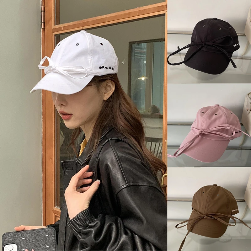 

1pc Adjustable Baseball Hat Ribbon Bowknot Decor Thin Section Short Brim Soft Top Sunshade Sun Protection Outdoors Accessories