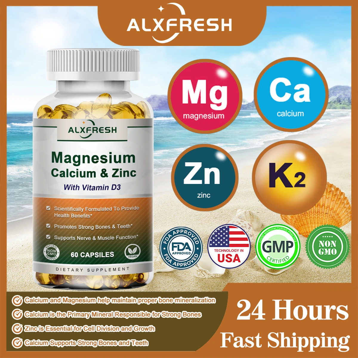 Alxfresh Calcium Magnesium Zinc Capsule Vitamin D3 for strong Bones