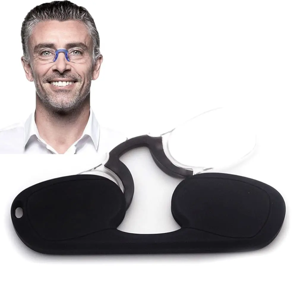 Begreat-Armlose Lesebrille für Herren, tragbarer Silikon-Nasenclip, Taschenlesebrille, Brille, Vergrößerungsbrille