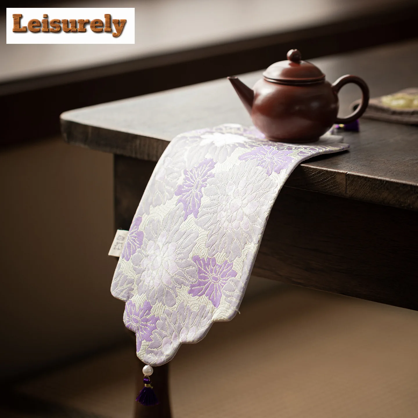 Chinese Purple Flower Anti-scald Tea Table Mats Zen Drink Coaster Dinner Table Cloth Mat Chinese Tea Set Equipment Decoration