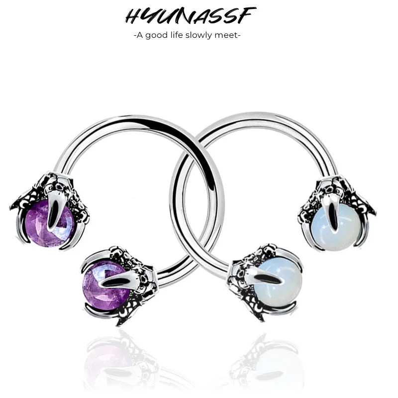 Hyunassf 316l Surgical Steel Circular Earrings Two White Opals