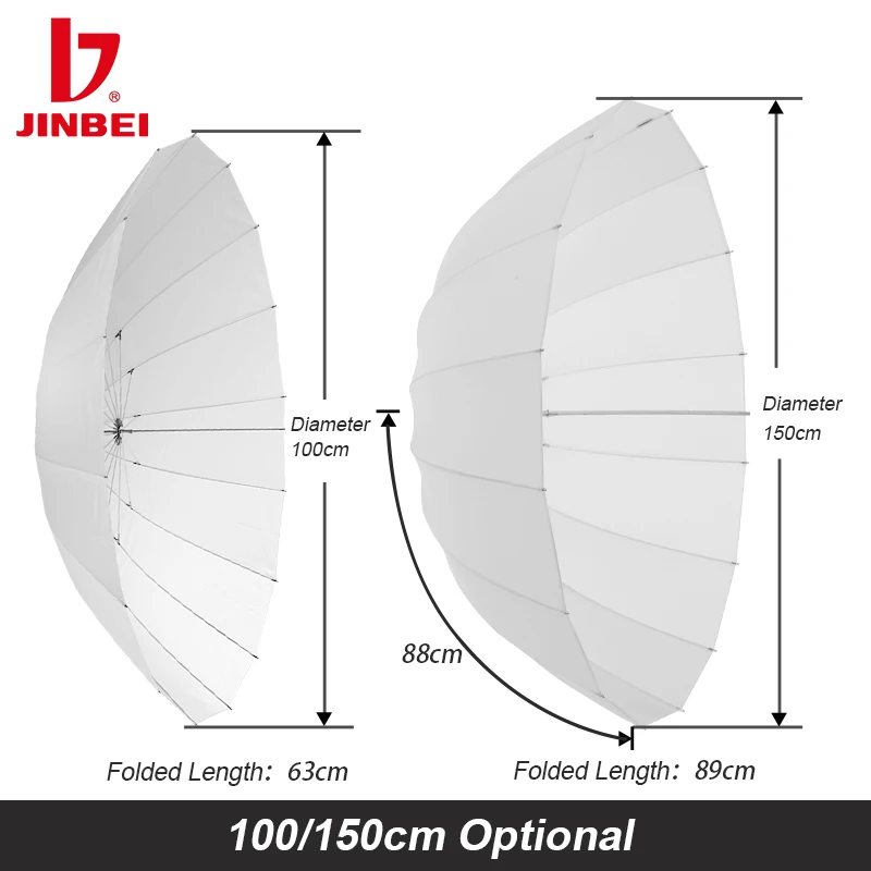 JINBEI 반투명 소프트 라이트 우산, 플래시 스트로브 조명용 화이트 디퓨저, 사진 스튜디오, 100 cm, 150cm, 40 인치, 60 인치