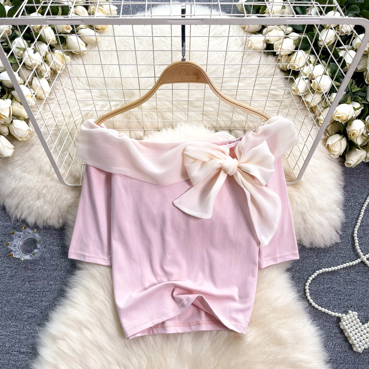

Chic Sweet off shoulder Bandage Bow Blouse Elegant French Fashion Sexy Shirt Spring Summer Women Top