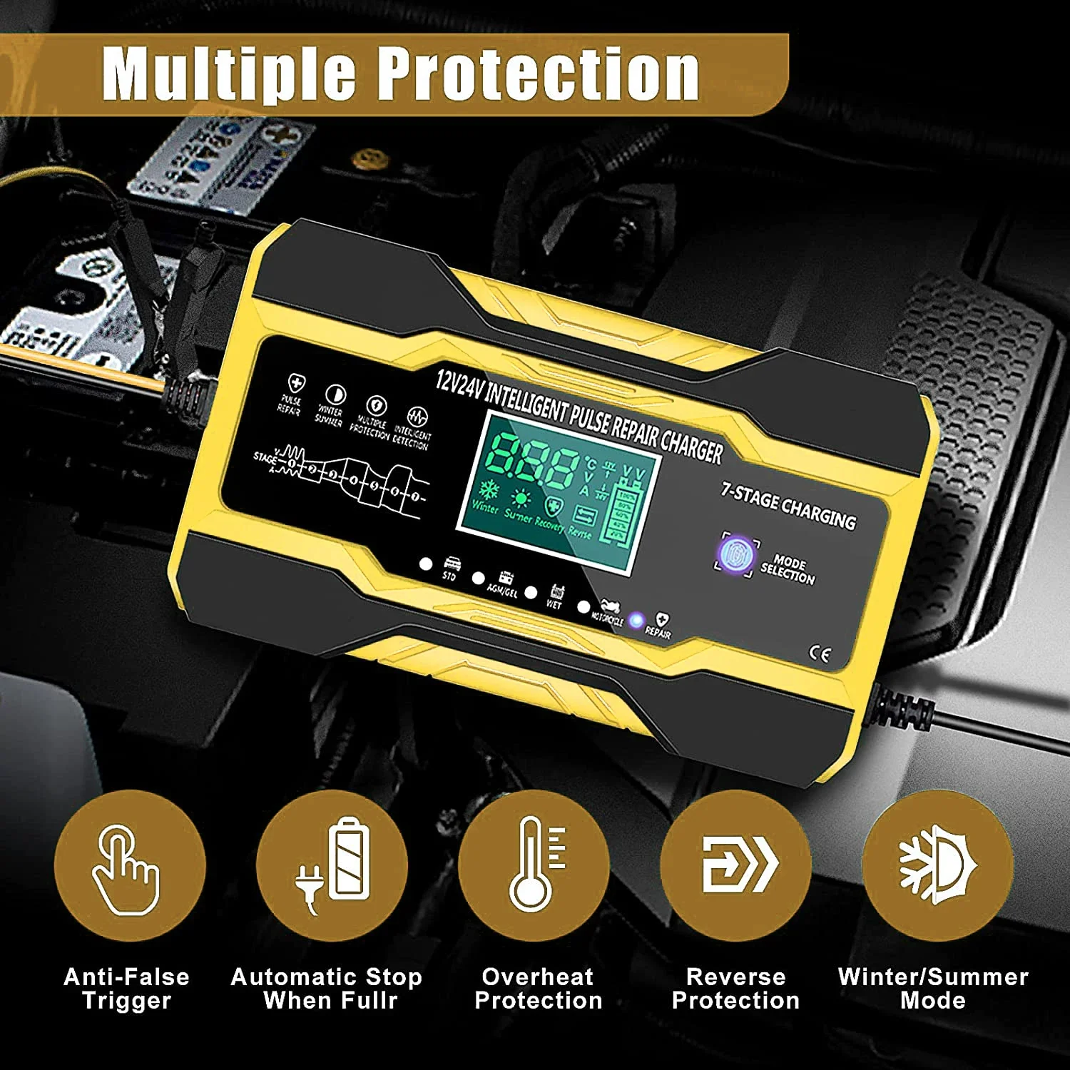 12V 10A/24V 5A Full Automatic Car Battery Charger 7-Stage Smart Fast Charging Pulse Repair For AGM GEL WET Lead Acid LCD Display car battery charger