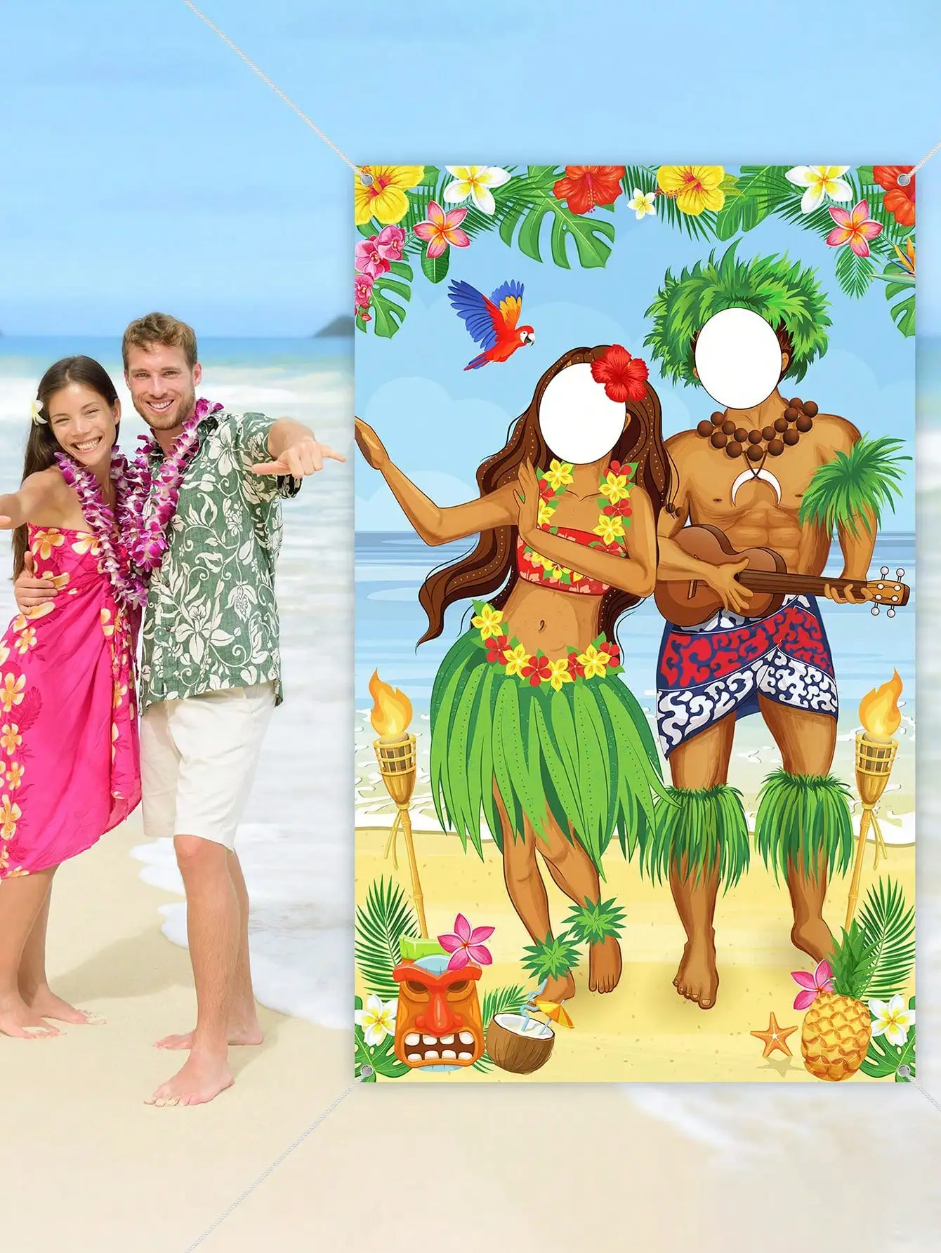 71*35.4 Inch Couples Photo Door Banner Hawaiian Party Decorations Photo Props Summer Party Banner Hawaiian Door party decorations
