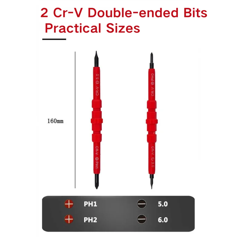 1000V Insulated 3-in-1 Screwdriver - Interchangeable Magnetic Tip with PH1/PH2 & Slotted Bits, Electrician Professional Tool Kit
