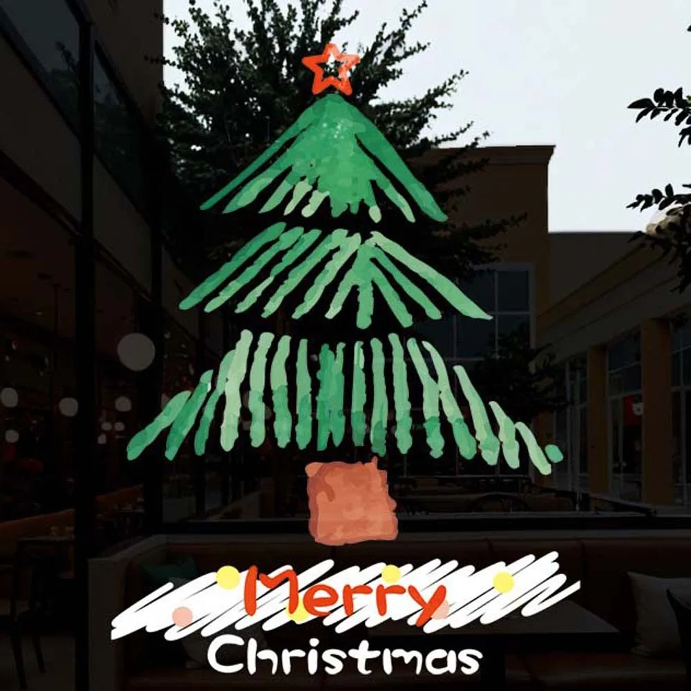 Christmas Stickers Tree Stickers Electrostatic Film Waterproof Transparent Visible Both Sides