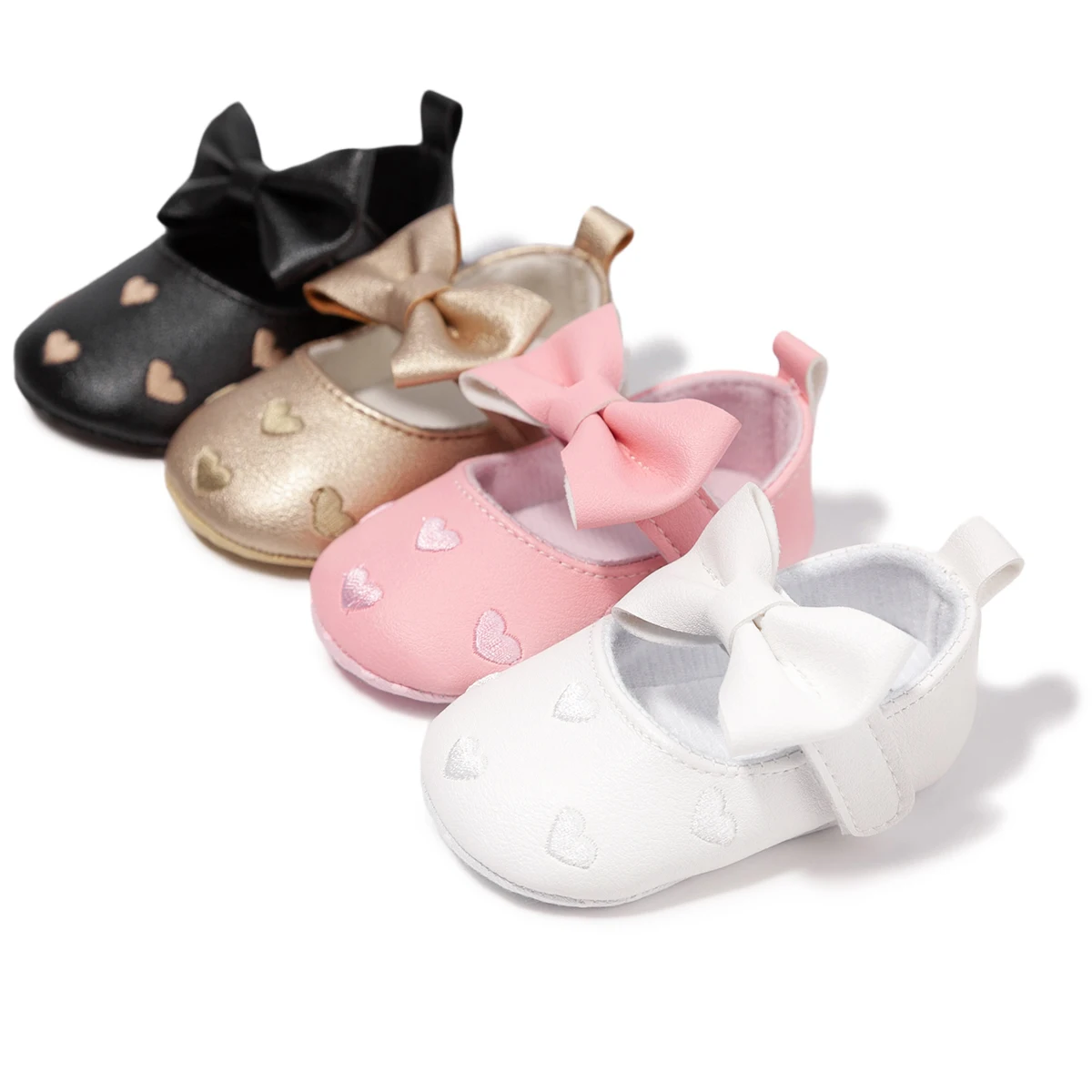 Adorable Bow-Knot Heart Baby Girl Shoes - Soft Sole Anti-Slip First Walkers