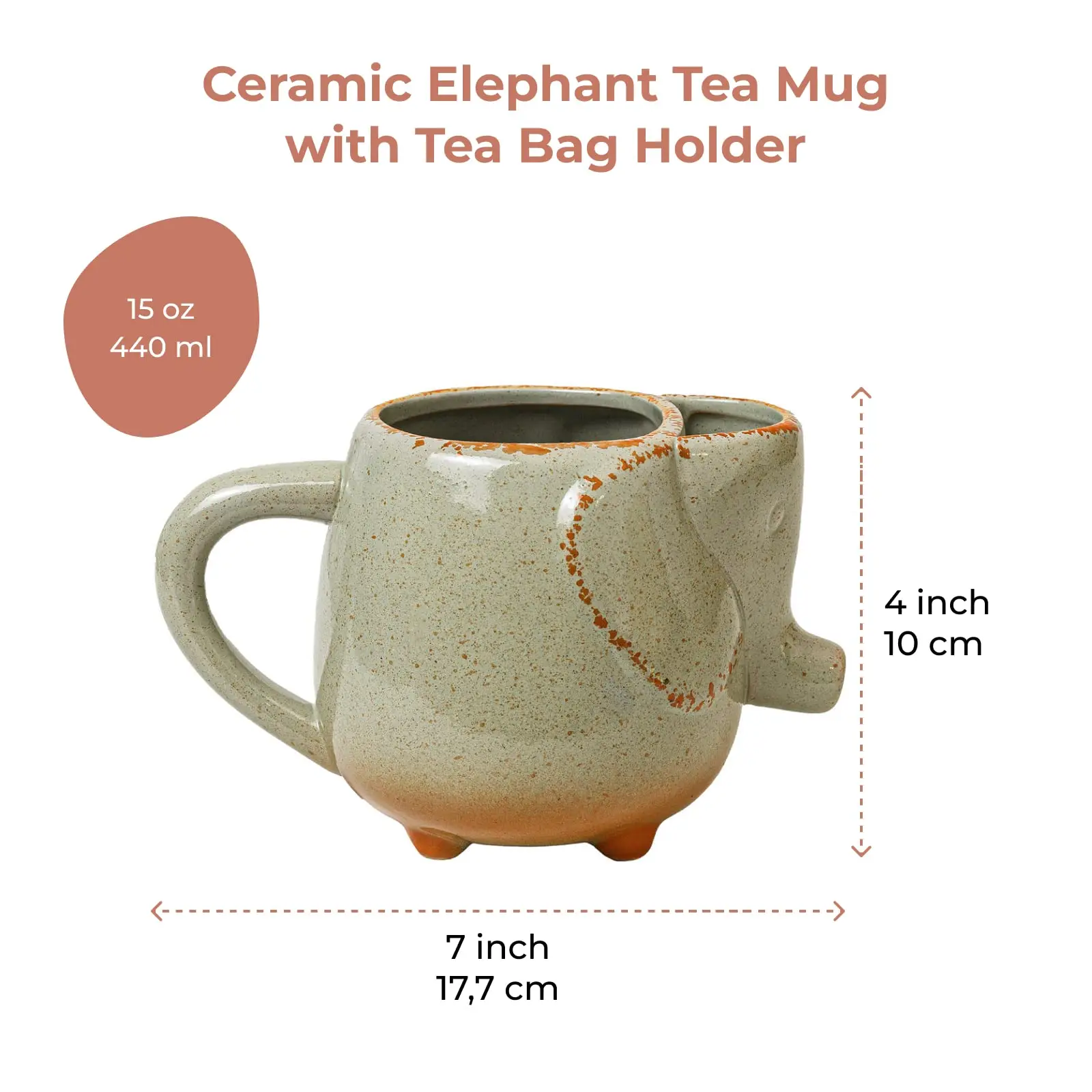 Tasse éléphant avec repose-sachet intégré, ultra pratique!