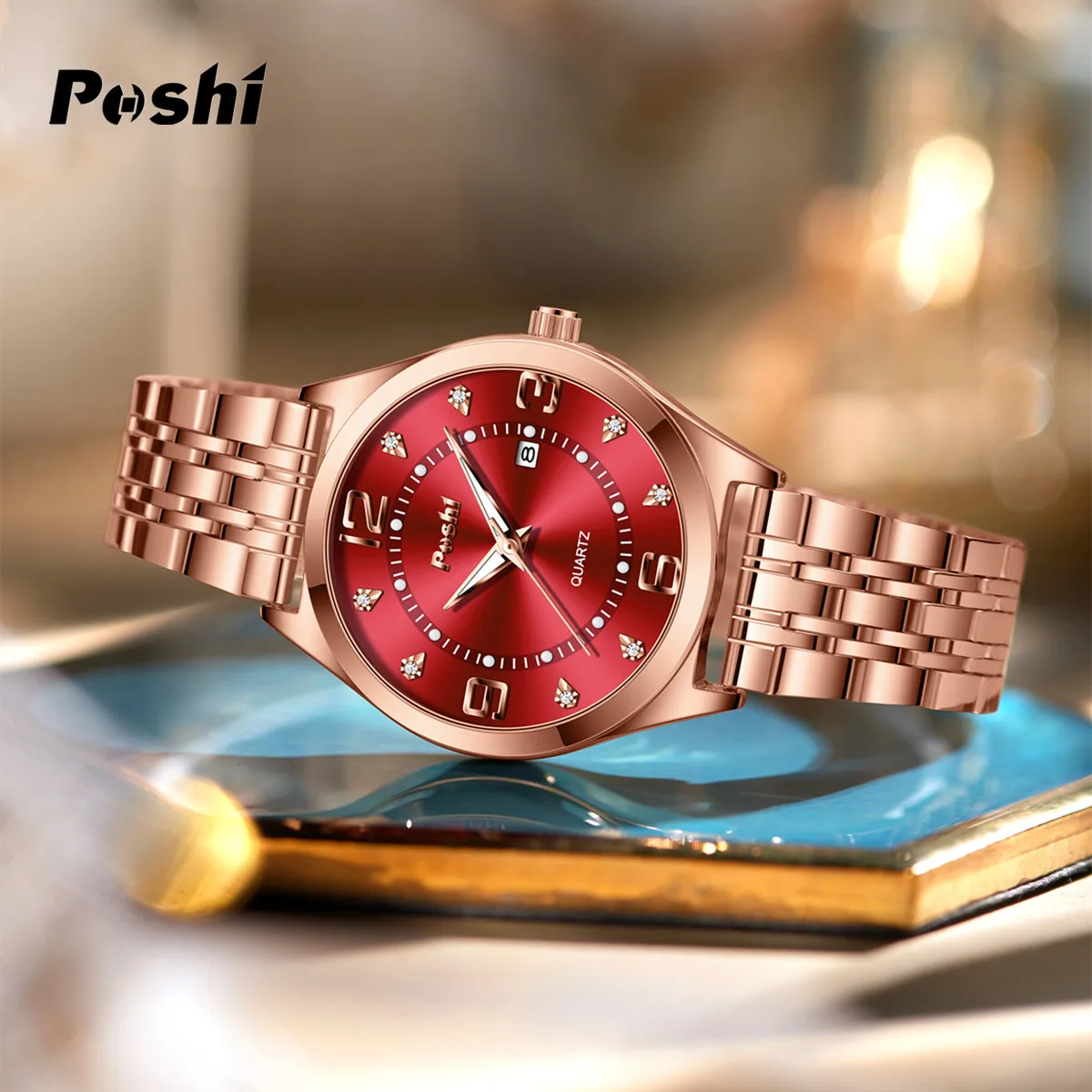 POSHI Women Watches Fashion Stainless Stain Steel Ladies Watch Waterproof Rose Gold Quartz Wristwatch Romatic Girlfriend Gift 6
