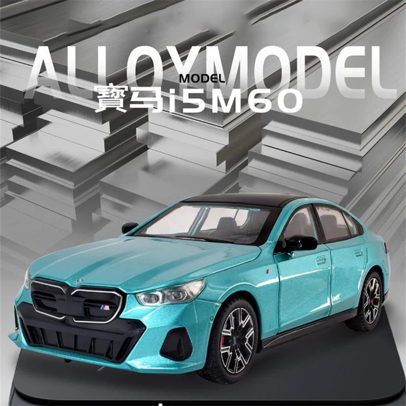 1:24 BMW i5 M60 Alloy Sports Car Model Diecast Metal Limousine Pure Electric Vehicles Car Model Simulation Sound Light Kids Gift 2