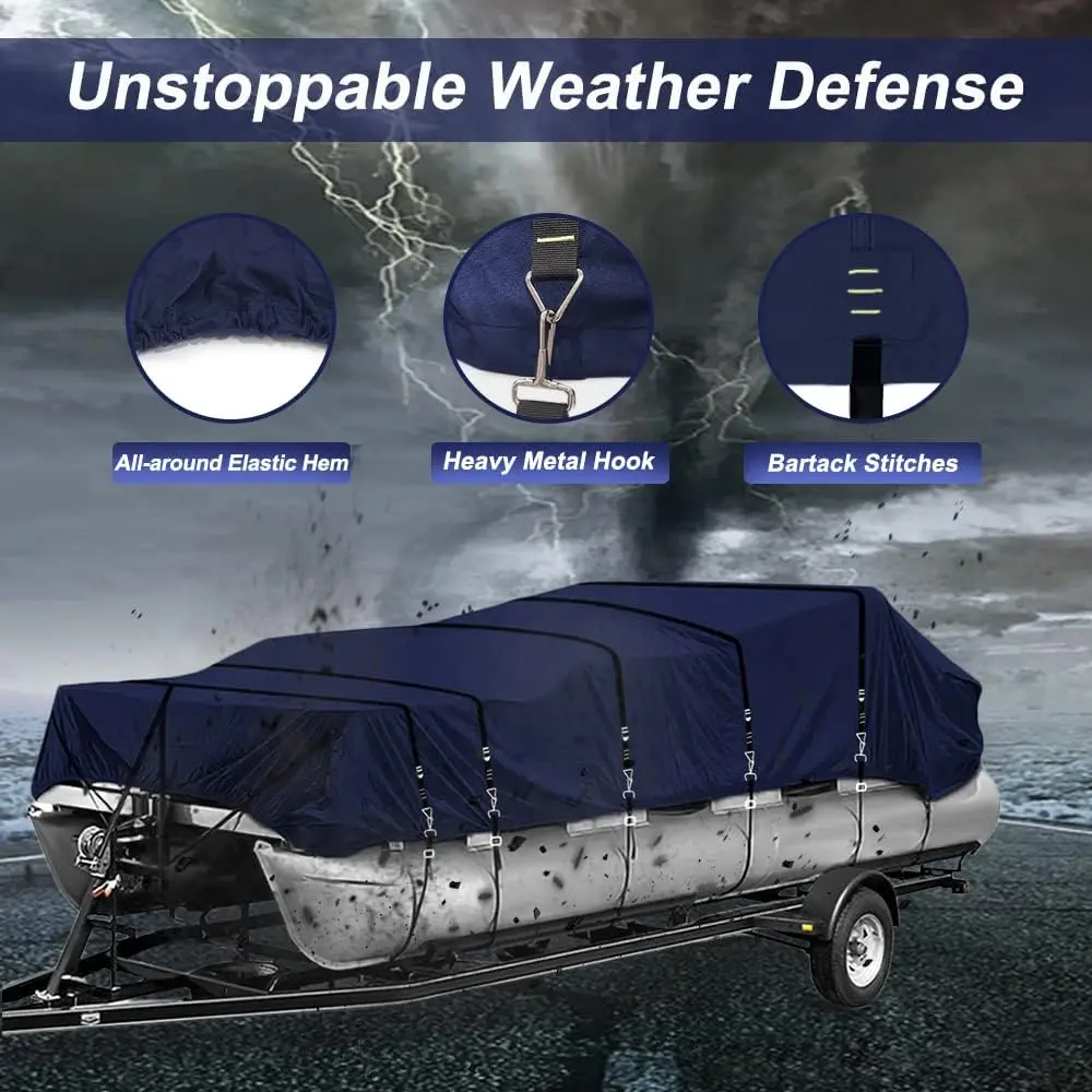 Grade Fade and Tear Resistant Trailerable Pontoon Boat Cover，Heavy-Duty Waterproof and UV-Proof Pontoon Covers