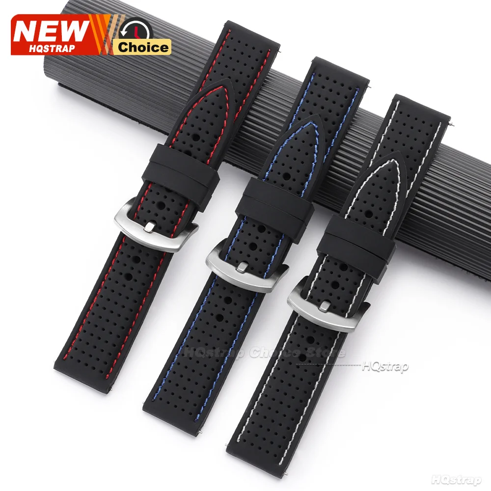 Enhanced Silicone Sport Watch Strap - Waterproof, Breathable, Quick Release with Colorful Stitching