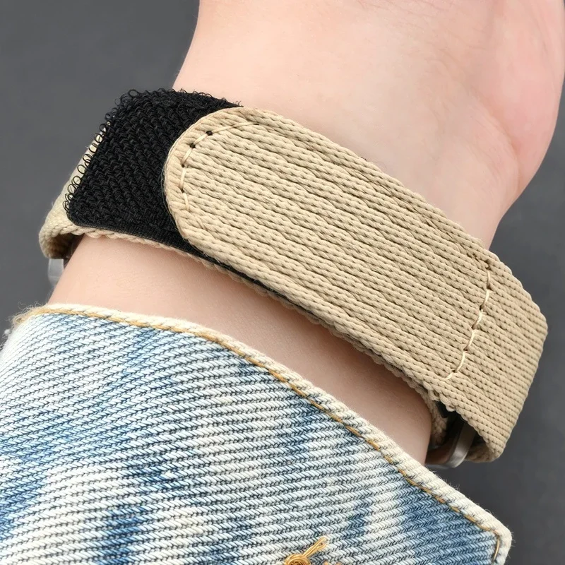 Khaki Sport Nylon Strap for Men's Watch – Hook and Loop Design, 20mm/22mm