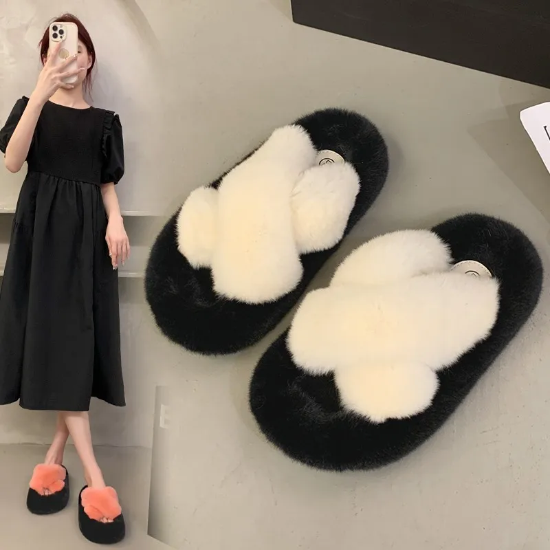 

Shoes Woman 2023 Low Flock Slipper Slides Rubber Hoof Heels PU Fabric Sewing Flock Low Shoes Woman 2023 Slipper Slides Hoof Heel