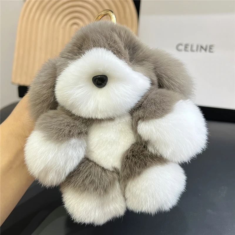 Cute Real Rex Rabbit Fur Bow Bunny Rabbit Car Keychain Pendant Plush Doll, School Bag Ornament Mobile Phone Pendant Ornament,Keychain Plushies,Temu