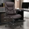 High Back Ergonomic Executive Desk Chair Mobile PU Leather Flip-Up Armrests Computer Chair Brown Office Backrest Furniture 5