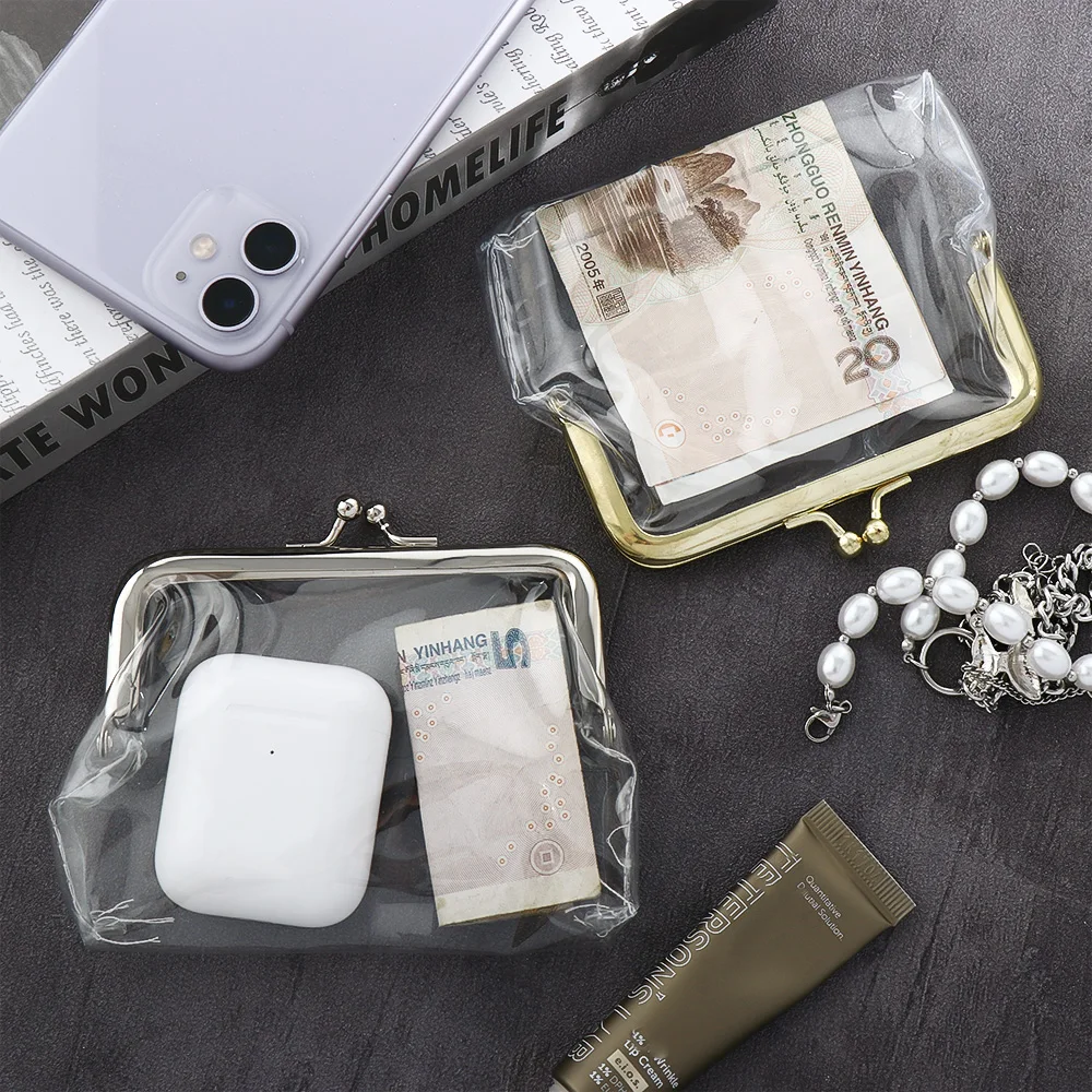 

2024 Transparent Coin Purse Lipstick Credit ID Card Iron Mouth Clip Bank Card Bus Card Card Holder Change Purse Small Wallet