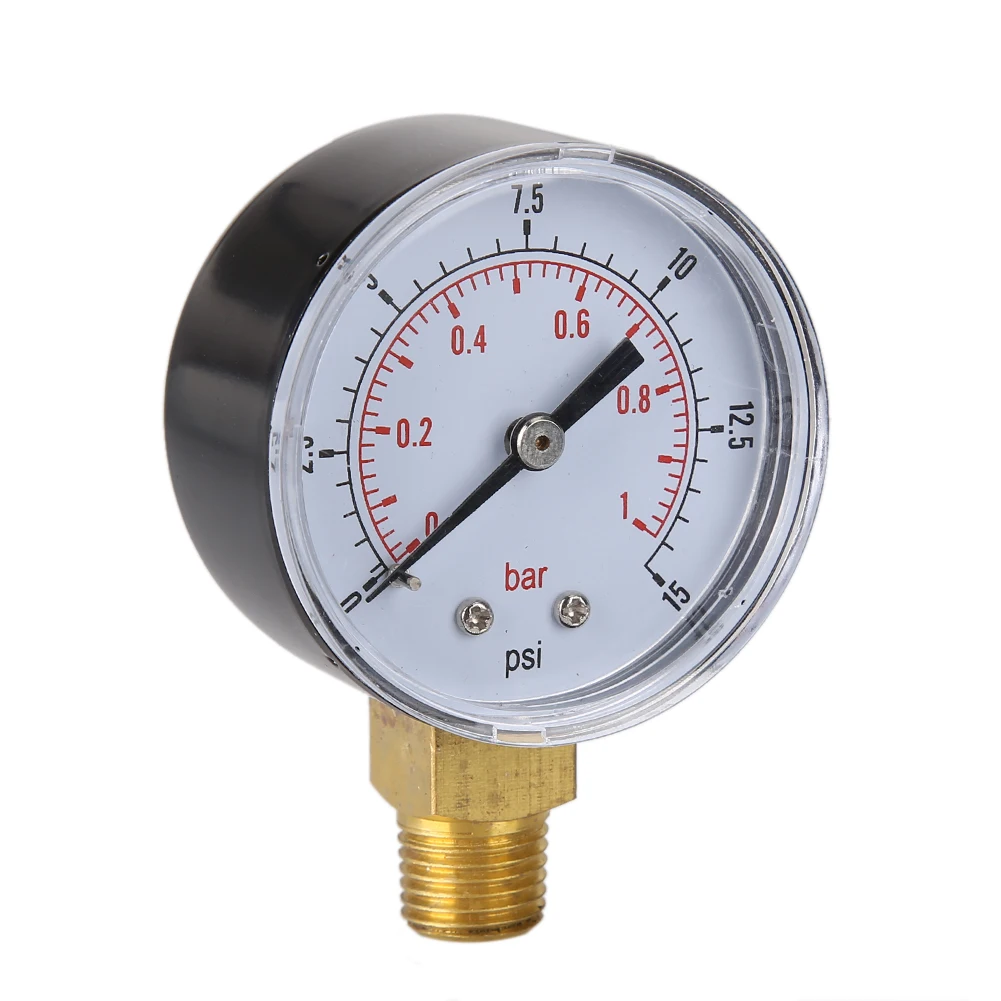 50mm 0-15 PSI Low Pressure Gauge 1/4 BSPT Bottom Mount Manometer Air Pressure Gauge for Water Air ATV Tire Gas Pressure Test