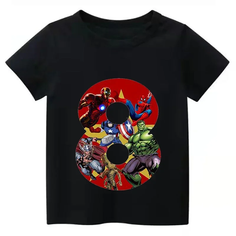 thumbnail image 1 of Camiseta de algodón con dibujos animados para niña, ropa de fiesta de cumpleaños de Disney Marvel, camiseta para niños, número 1, 2, 3, 4, 5, 6, 7, 8 y 9, camiseta de cumpleaños de héroe para niña, 1 of 5