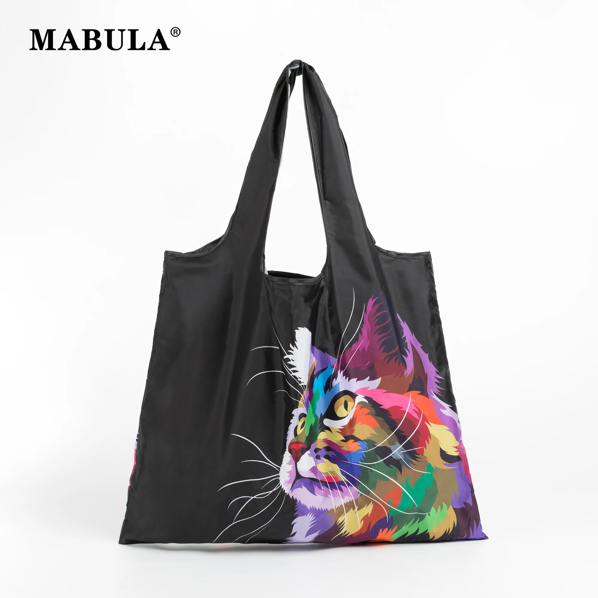 

MABULA Reusable Printed Grocery Shopping Bag for Women Eco Friendly Waterproof Big Beach bag Washable Heavy Duty Shopper Pouch