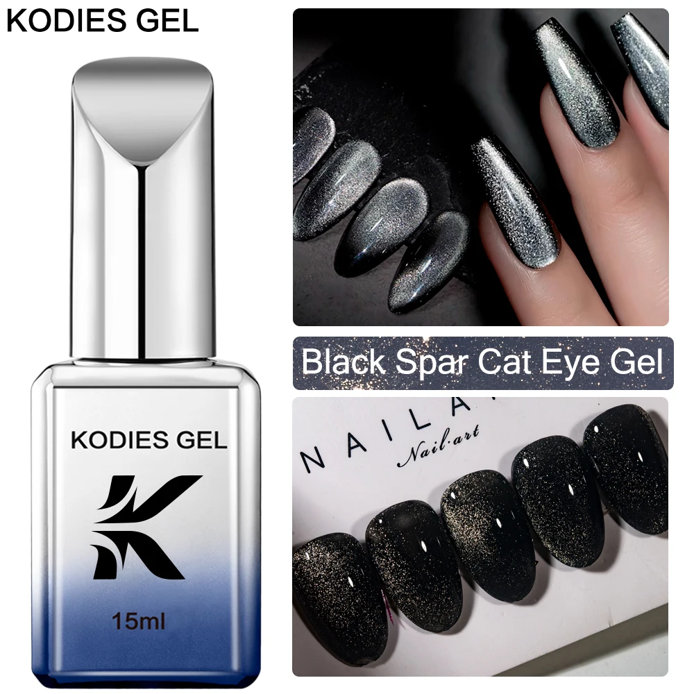 

KODIES GEL Black Spar Cat Eye Gel Nail Polish 15ML Crystal Magnetic Lacquer Soak Off Sparkle Reflective Glitter Base Gel Varnish