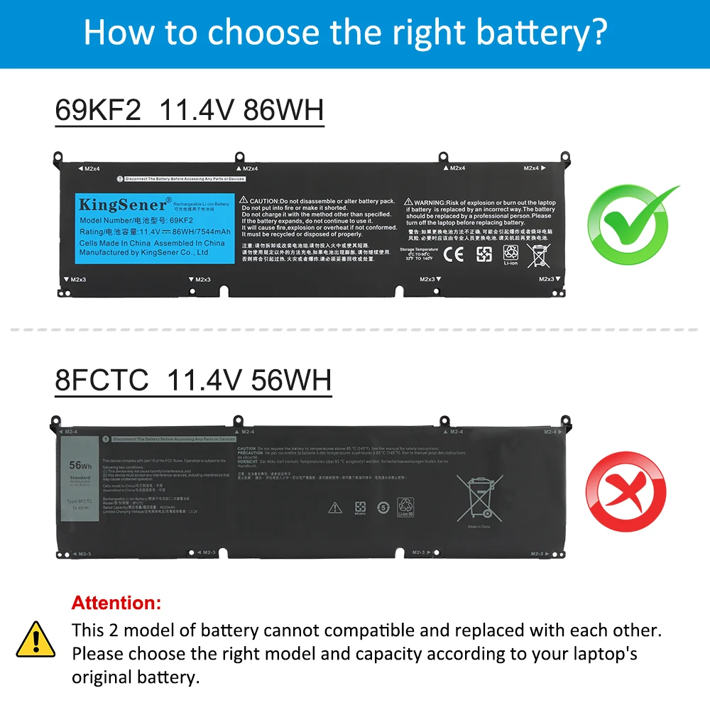 Batterie 69KF2 Pour Dell XPS 15 9500-9530, Precision 5550-5560 - 86WH, Li-Polymère, Remplacement Facile - Autonomie Longue Durée