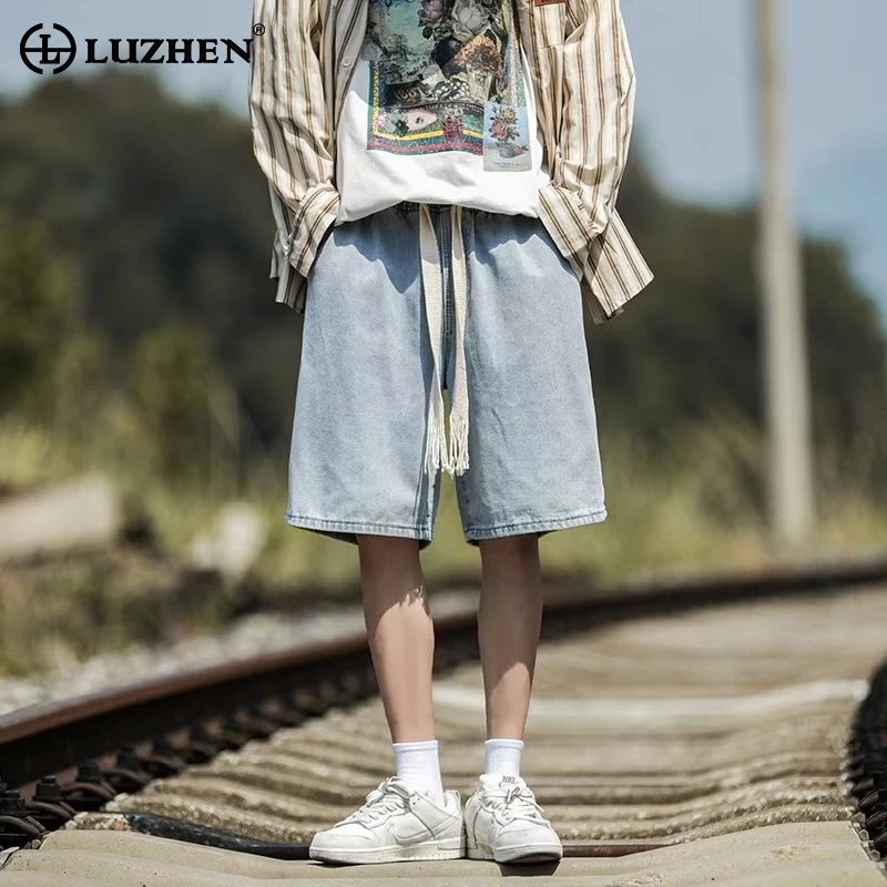 

LUZHEN декоративные однотонные модные прямые шорты с кулиской 2024 модные новые свободные широкие джинсы бесплатная доставка LZ2269