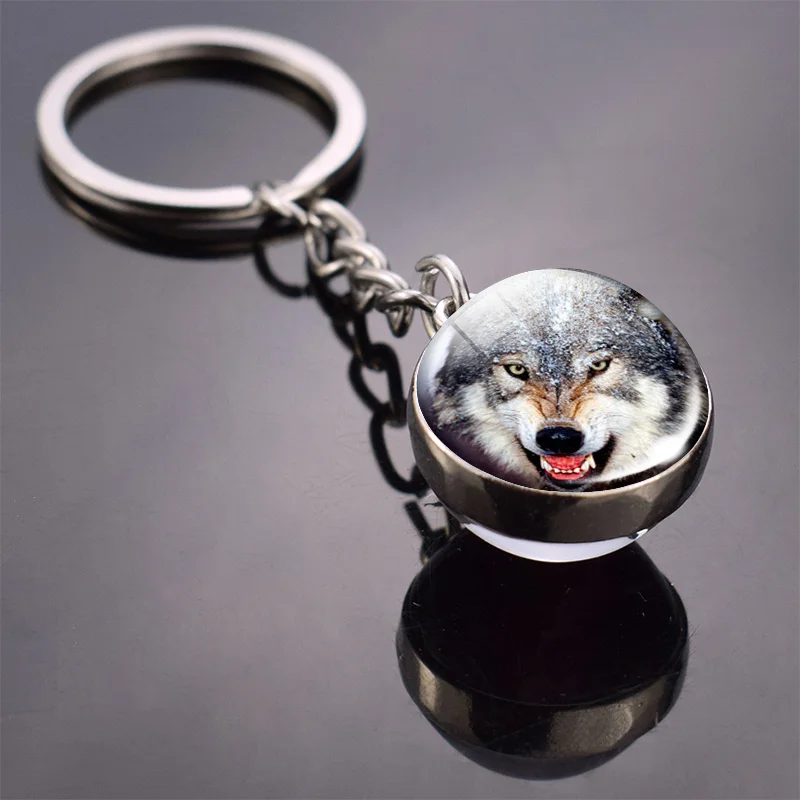 Key Rings Key Chains Cat Keychain Animal Keychain Tiger Wolf Fox Lion Double Side Glass Ball Key Chain Black Cat Horse and Moon Key Ring Pendant Keyring
