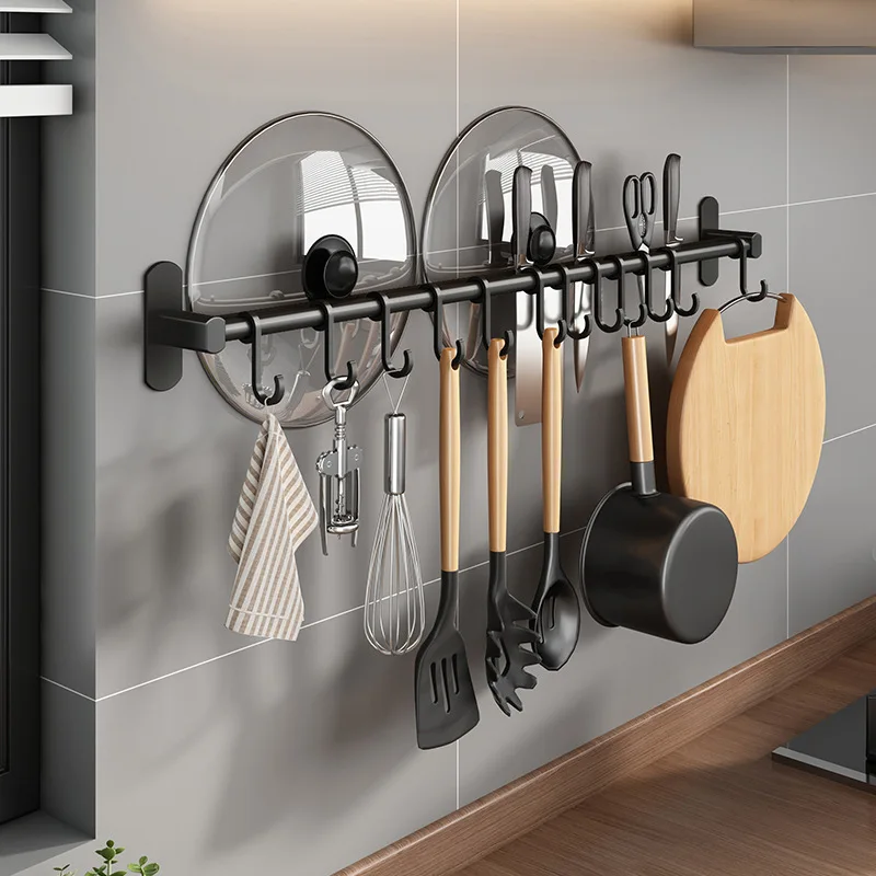 Kitchen Hook Punch-Free Alumimum Hanging Rod Wall Hanging Spatula Spoon Kitchenware Supplies Row Hook Racks kitchen acce