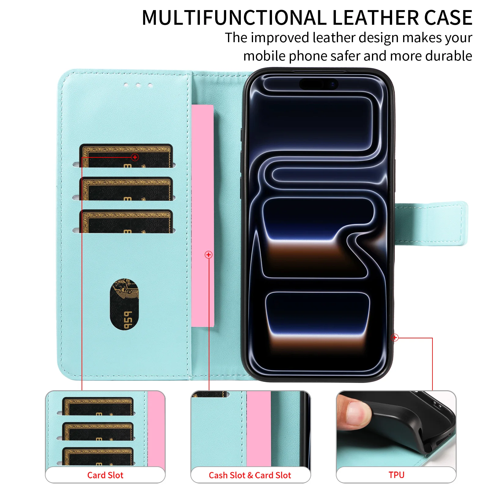 Wallet-Style Flip Phone Case with Multiple Card Slots and Faux Leather Cover
