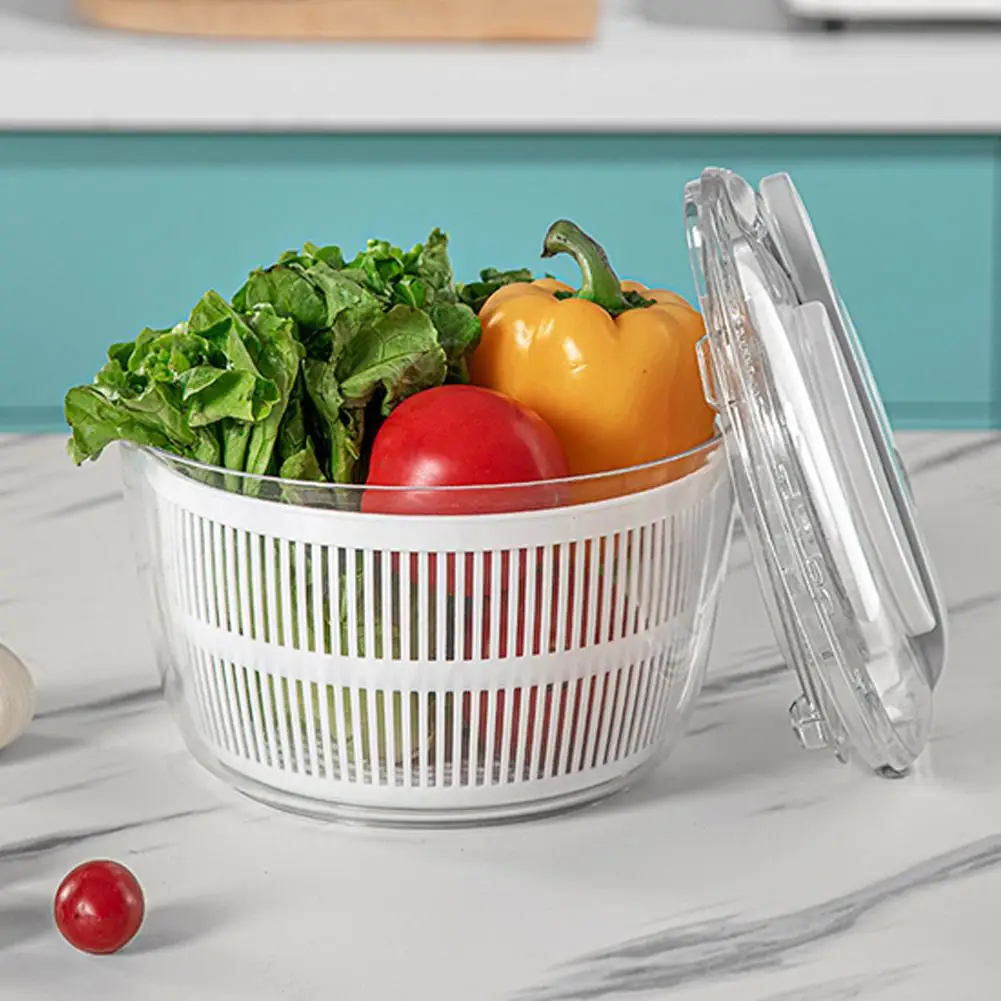 Large Salad Spinner Handle Vegetable Dryer, Fruit Veggie Kitchen Basket Gadget Bowl With Lid Drawcord Lockable Switch Colan A6p3