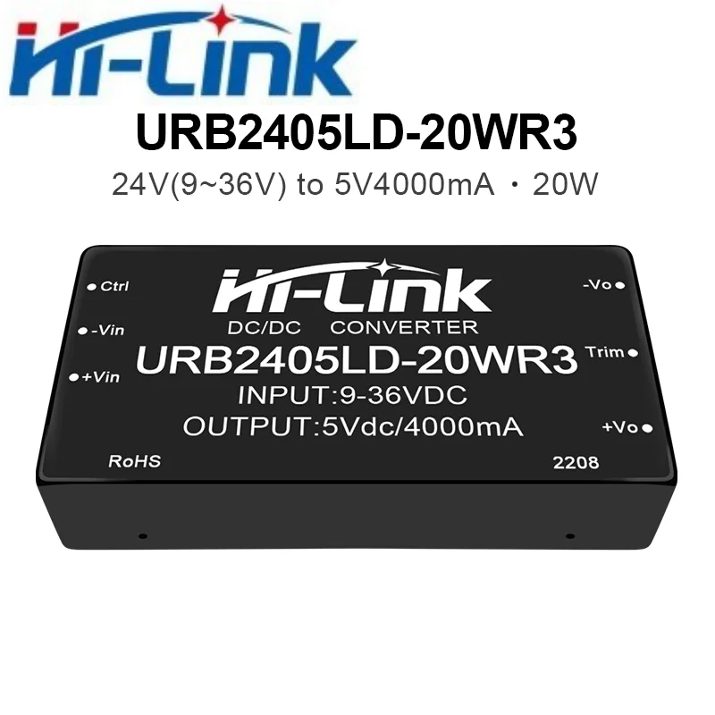 3pcs 하이링크 URB2405LD-20WR3 20W 절연형 DC-DC 전원 모듈 9-36V 와이드 입력 5V 9V 12V 15V 24V 단일 출력 1500V 절연