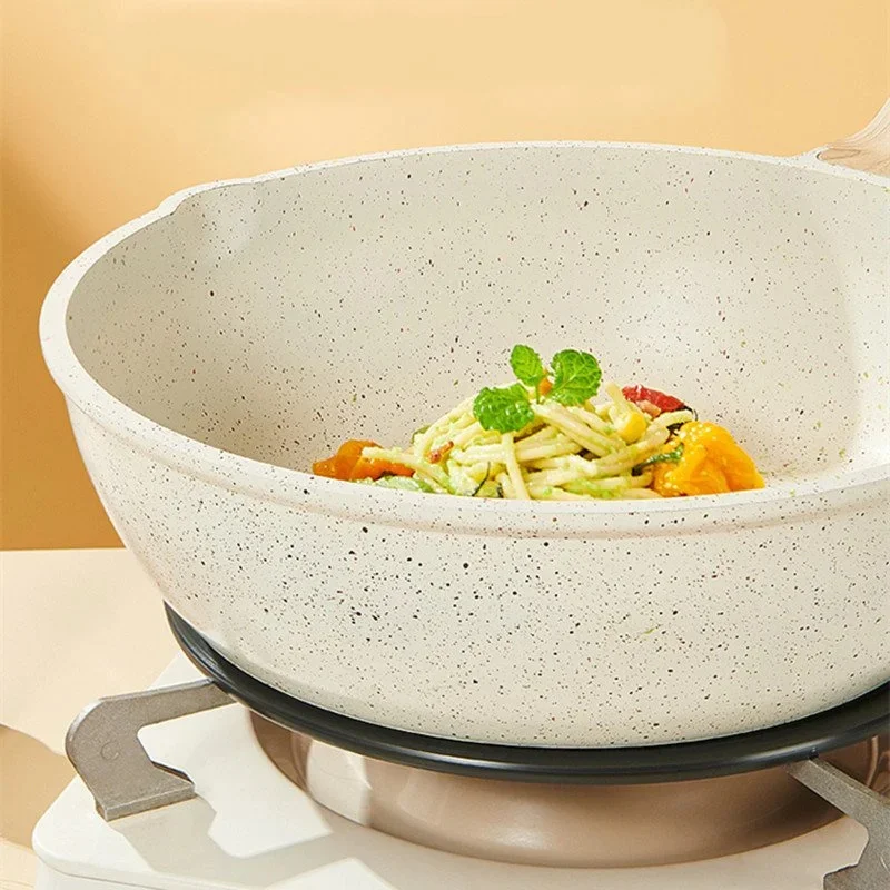 4PCS Household Wheat Rice Stone Pot Set Non Stick 26cm Pan Fry Pan 18cm Milk Pot 24cm Soup Pot 30cm Frying Pan 3