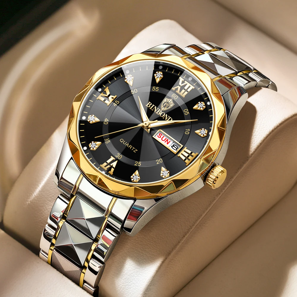 

BINBOND Blue Quartz Mens Watches Top Brand Luxury Stainless Steel Waterproof Luminous Business Men Wristwatch Relogio Masculino