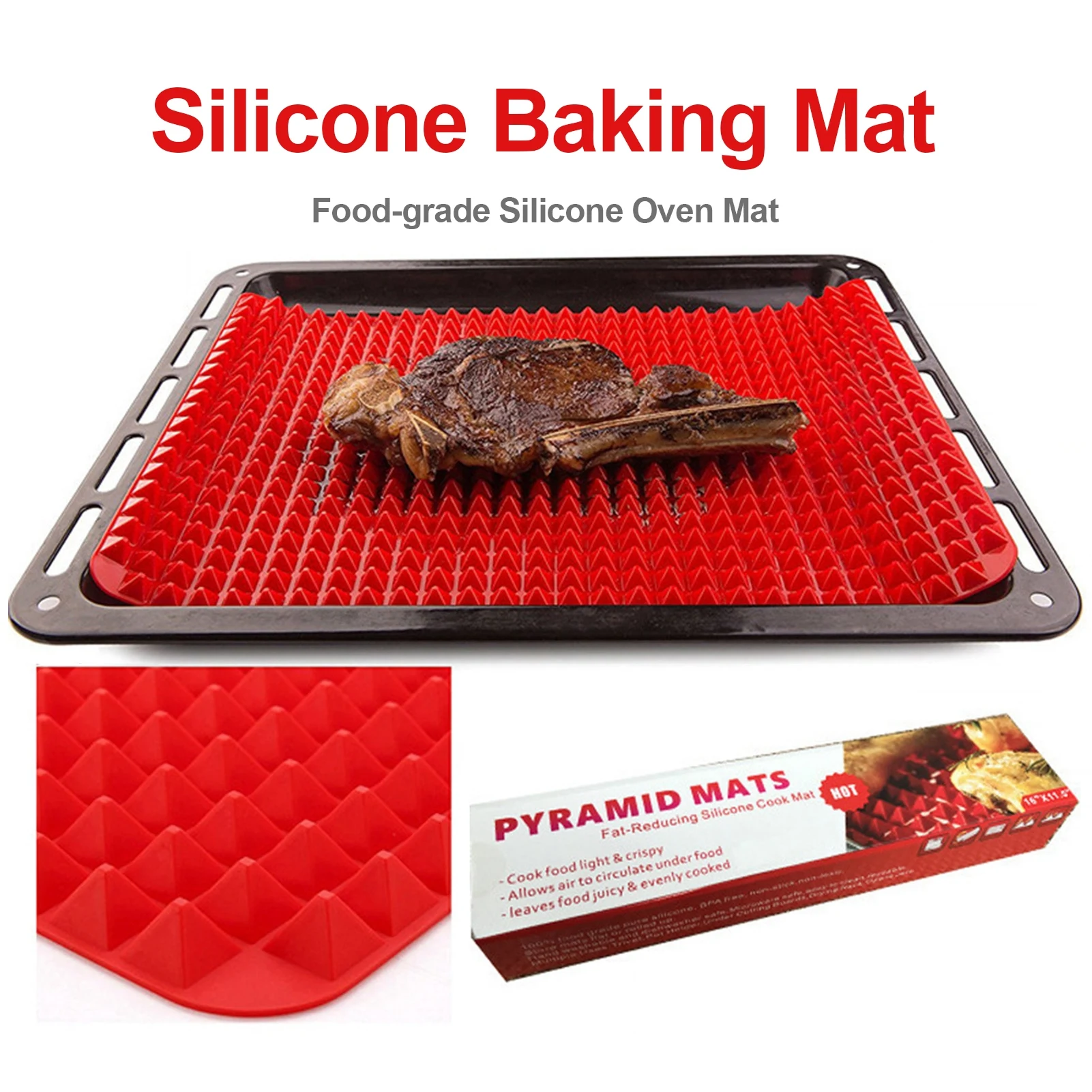 PyramidRaisedSiliconeMatOvenBakingAndRoastingSuperbNonStickFoodGradeSiliconeFor
