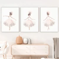 Pink Ballerina Toddler Ballet Girl Dance Cartoon Poster Wall Art Pictures Canvas Painting Nursery Baby Bedroom Home Decor 2