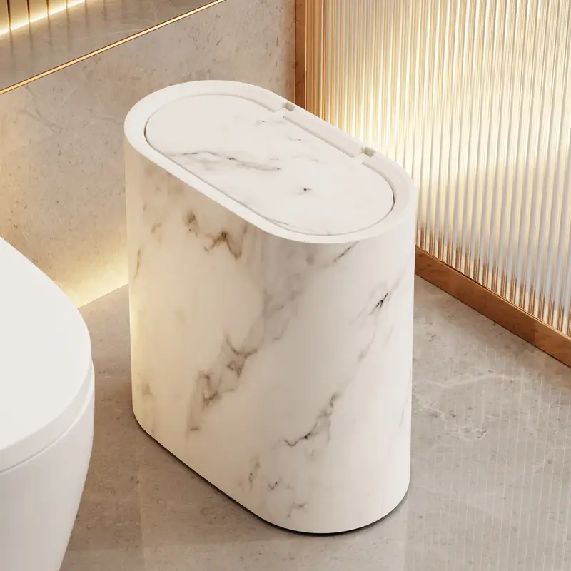 2025 New Home 12L Imitation Marble Wood Grain Manual Press Trash Can Hotel and Homestay with Lid Kitchen Living Room Waste Bins - Image 8