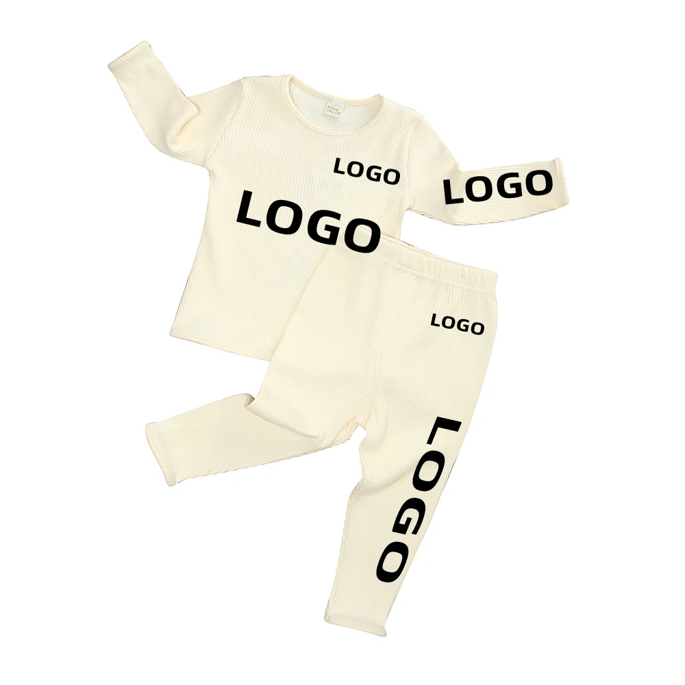 Kids Clothes Set Winter Warm Kids Clothes Ribbed Knitting Pajamas Solid Cotton Casual Infant Set Baby Boy Girl Lounge Sleepwear