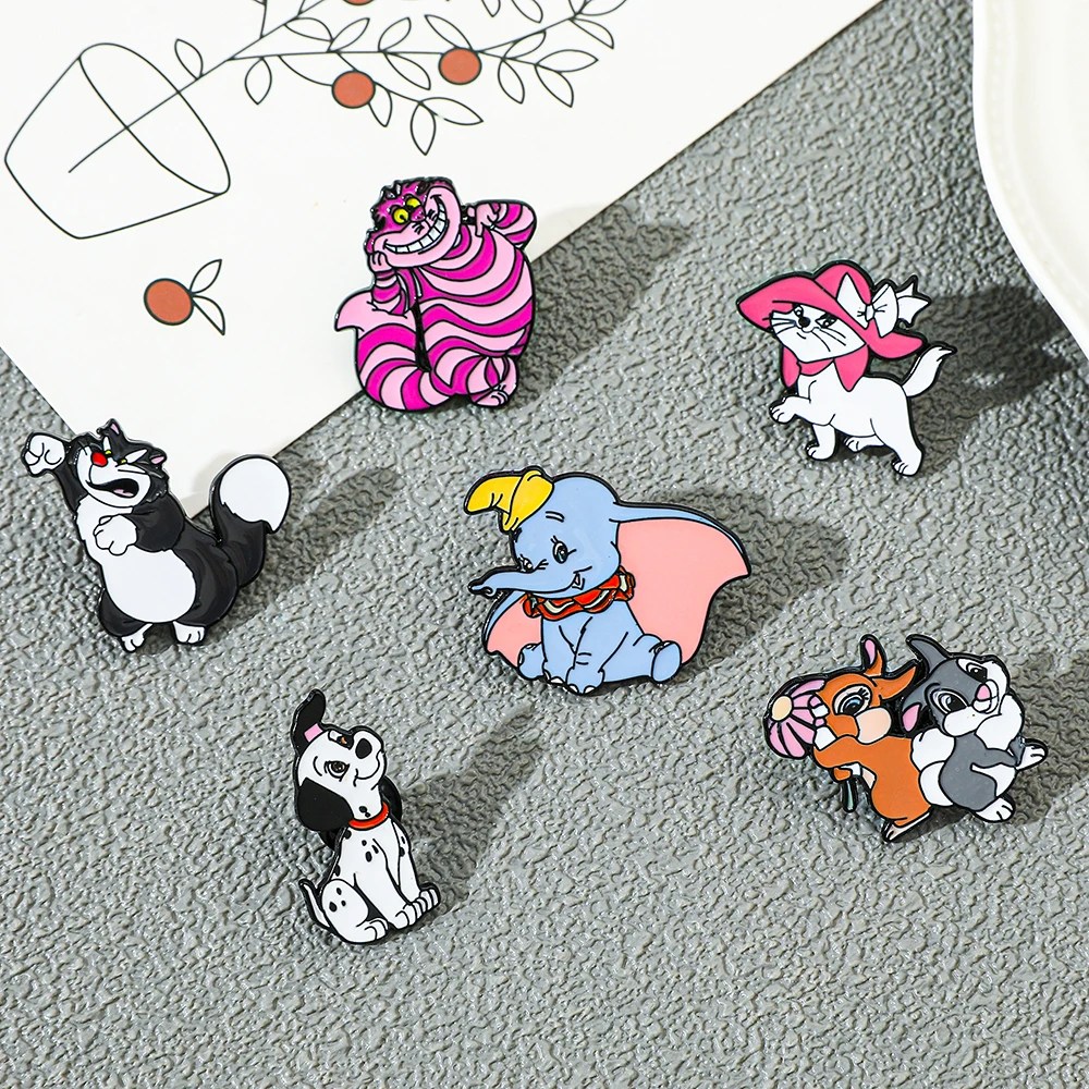 6 Pcs 애니메이션 크리 에이 티브 브로치 귀여운 덤보 마리 고양이 패션 에나멜 핀 금속 배지 쥬얼리 의류 배낭 액세서리 선물