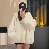 Fleece-Lined And Thickened Hooded Sweatshirt Jacket Women's Loose-Fit Korean-Style Casual Top Autumn/Winter 2024 New Arrival