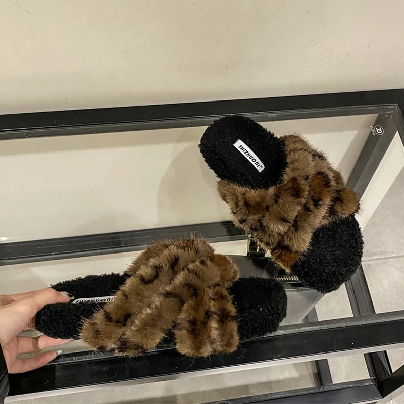 ZOOKERLIN Winter Women Home Indoor Casual Fuzzy Slippers Female Flip Flops Fluffy Shoes Cross Slides Ladies Soft Plush Slippers
