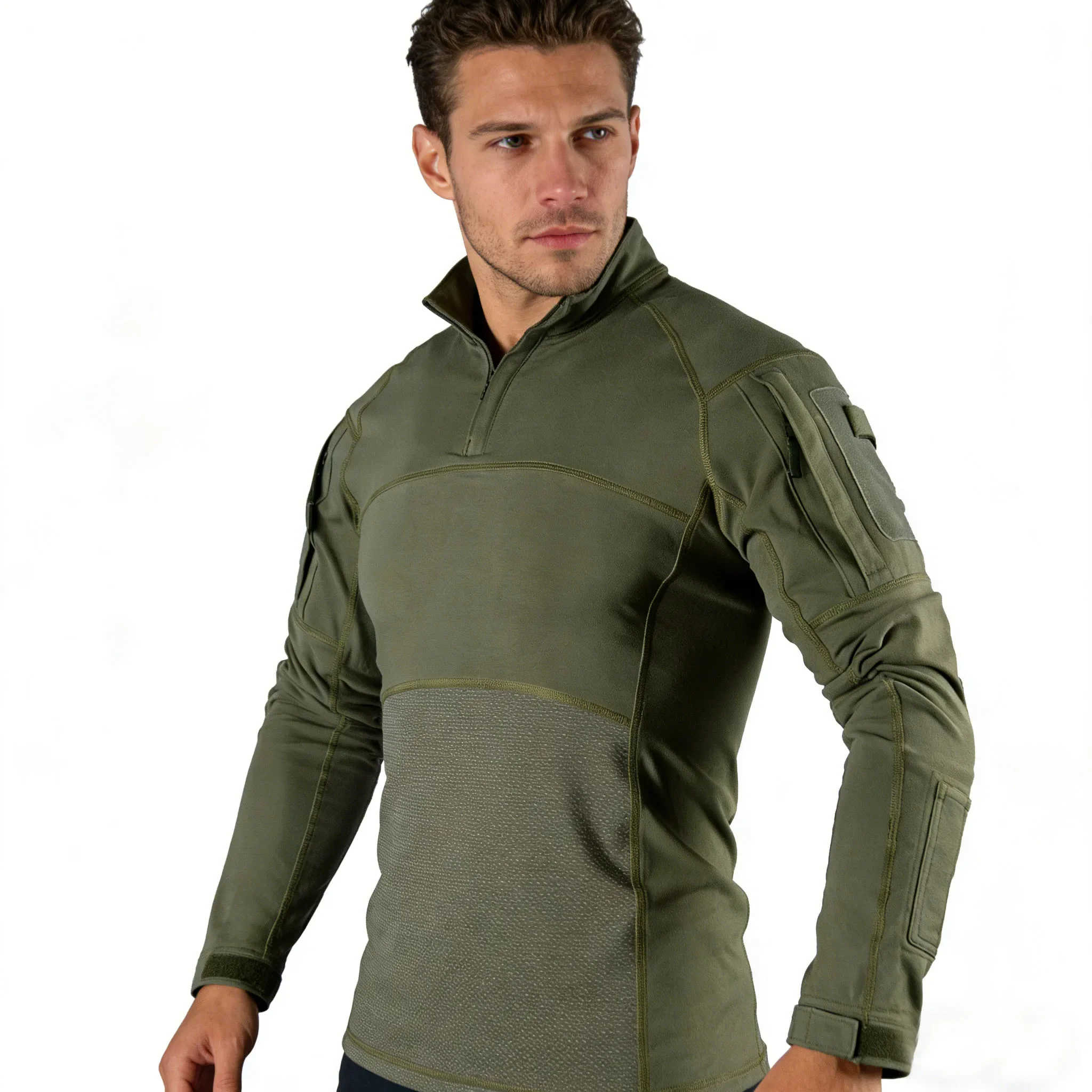 Men's Army Green Long Sleeve Tactical Cotton Breathable Training Shirt