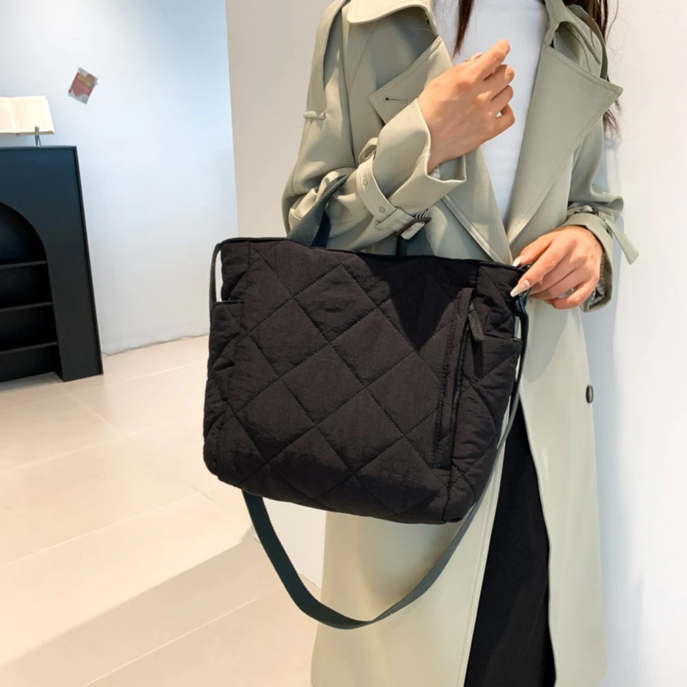 Simple Quilted Hobo Tote Women Soft Cotton Padded Crossbody Bag Large Capacity Work Shoulder Bag  Soft Puffer Top Handle Handbag