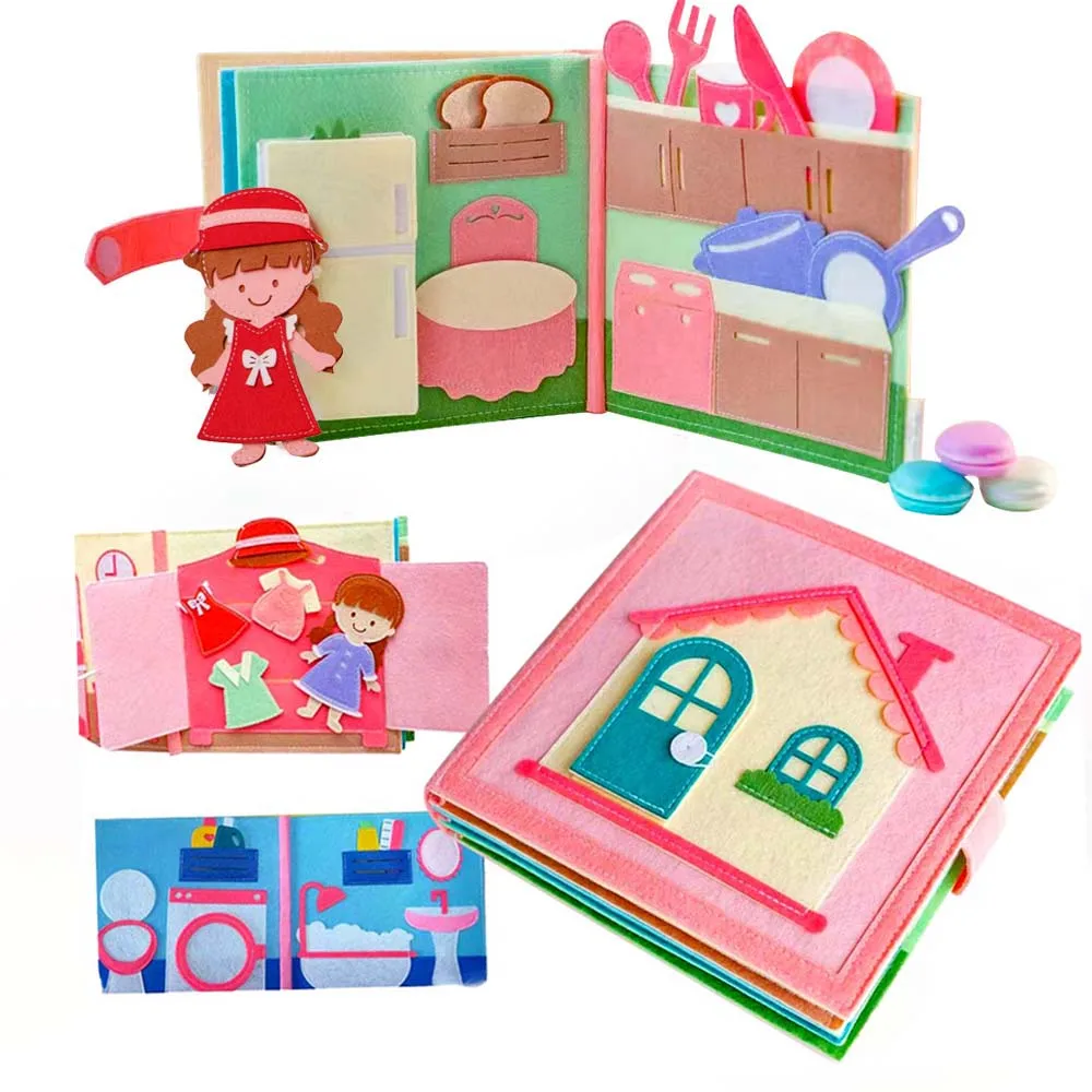 Libri silenziosi Montessori per i più piccoli, libro di attivà morbide, libro in feltro, giocattolo da viaggio sensoriale con attivà di apprendimento  26